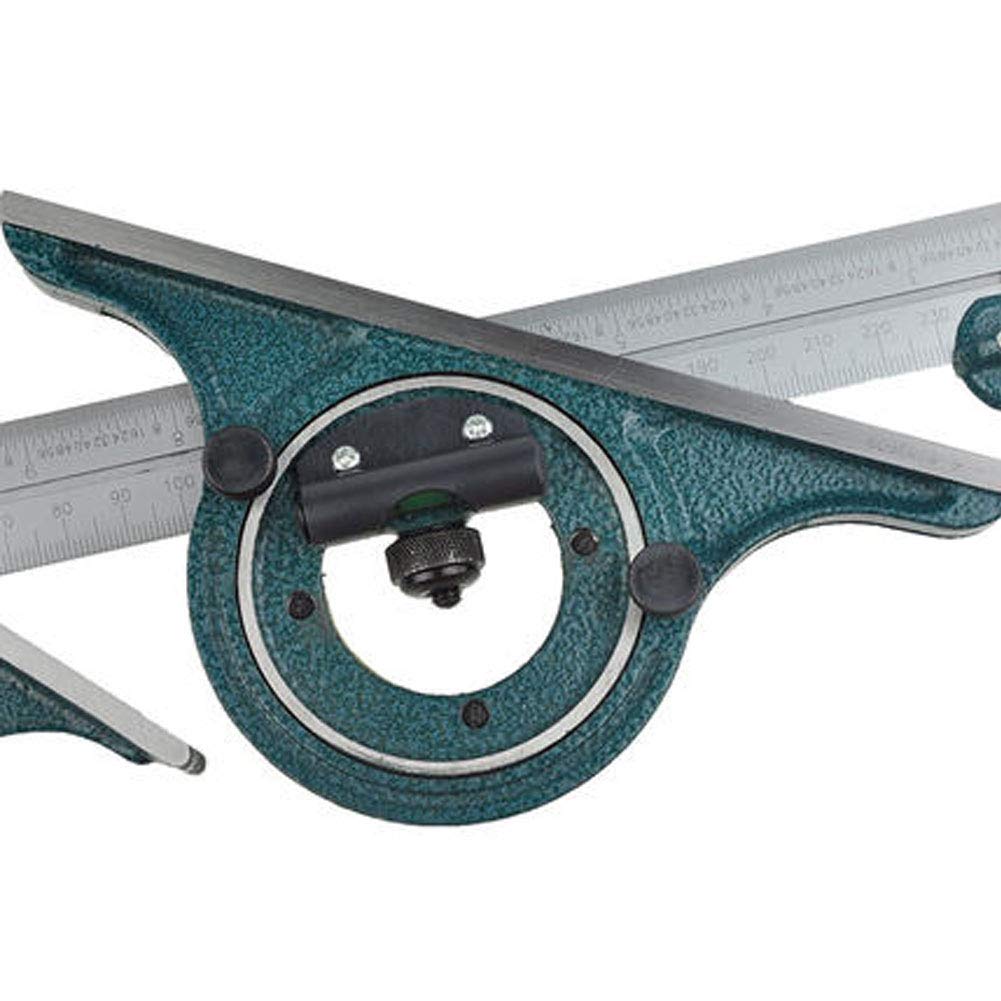 Transportador De Regla Cuadrada Combinada Ajustable,0-180° Conjunto de Medición de Nivel de Acero Inoxidable Con Caja de Almacenamiento,Regla Cuadrada en T Métrica/en Pulgadas,300Mm