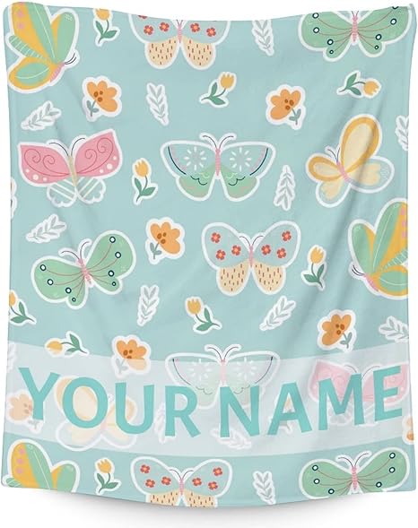 Personalized Butterfly Blanket Gifts with Name - 50"x60" Cute Throw for Women, Girls - Green Soft Fuzzy Blankets for Bed, Couch & Living Room
