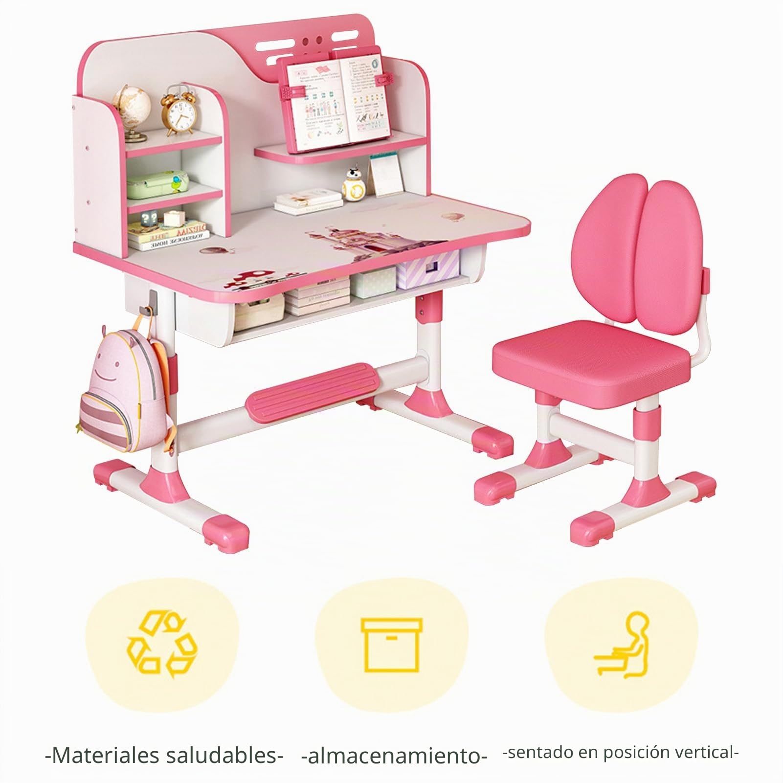 Juego de sillas de escritorio de estudio para niños, juego de escritorio y sillas ajustables para niños, sillas de mesa de estudio escolar, escritorio de aprendizaje escolar en casa con