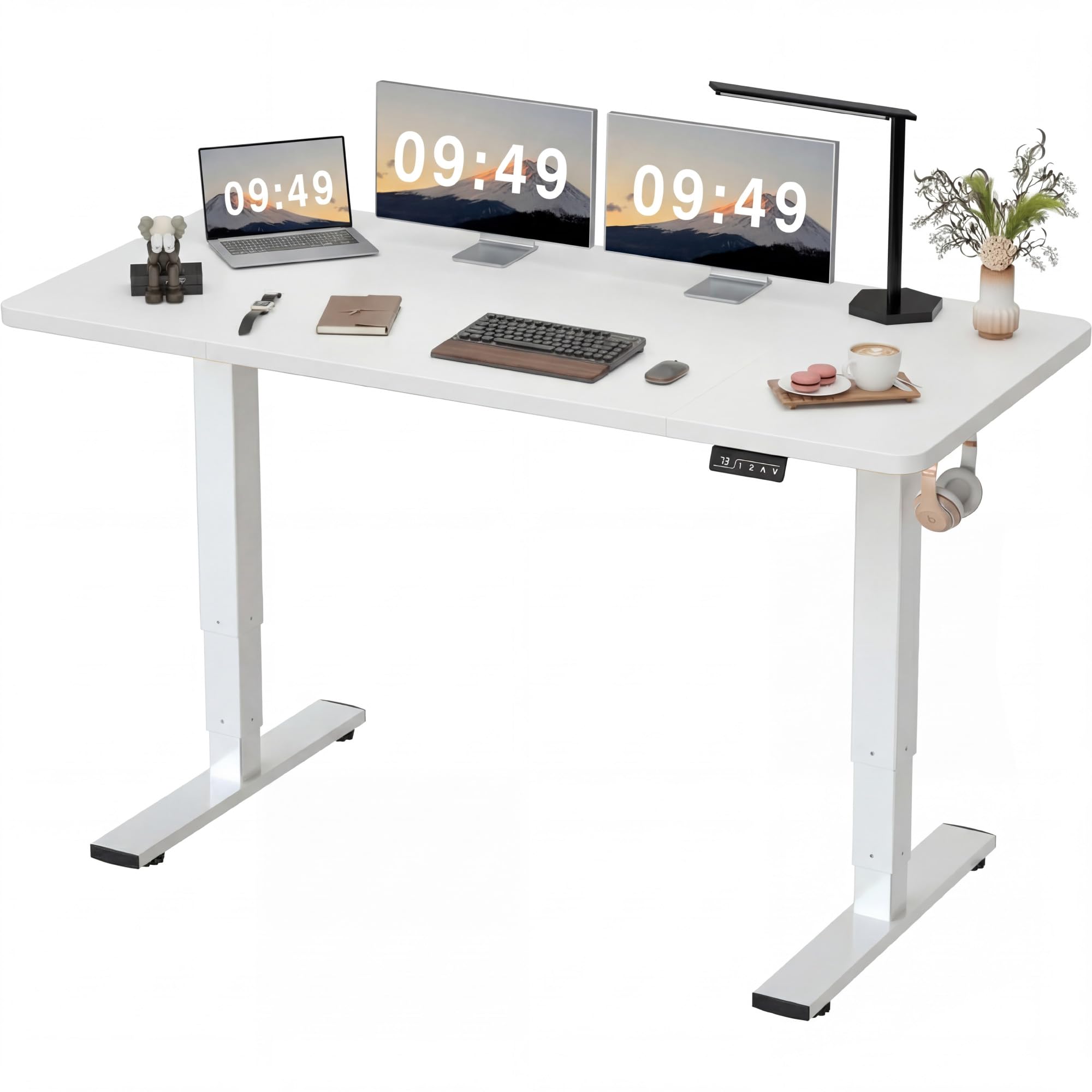 Furmax 63 Inches Electric Height Adjustable Standing Desk Home Office Desk | Large Sit Stand Up Computer Desk Memory Preset with T-Shaped Metal Bracket, White