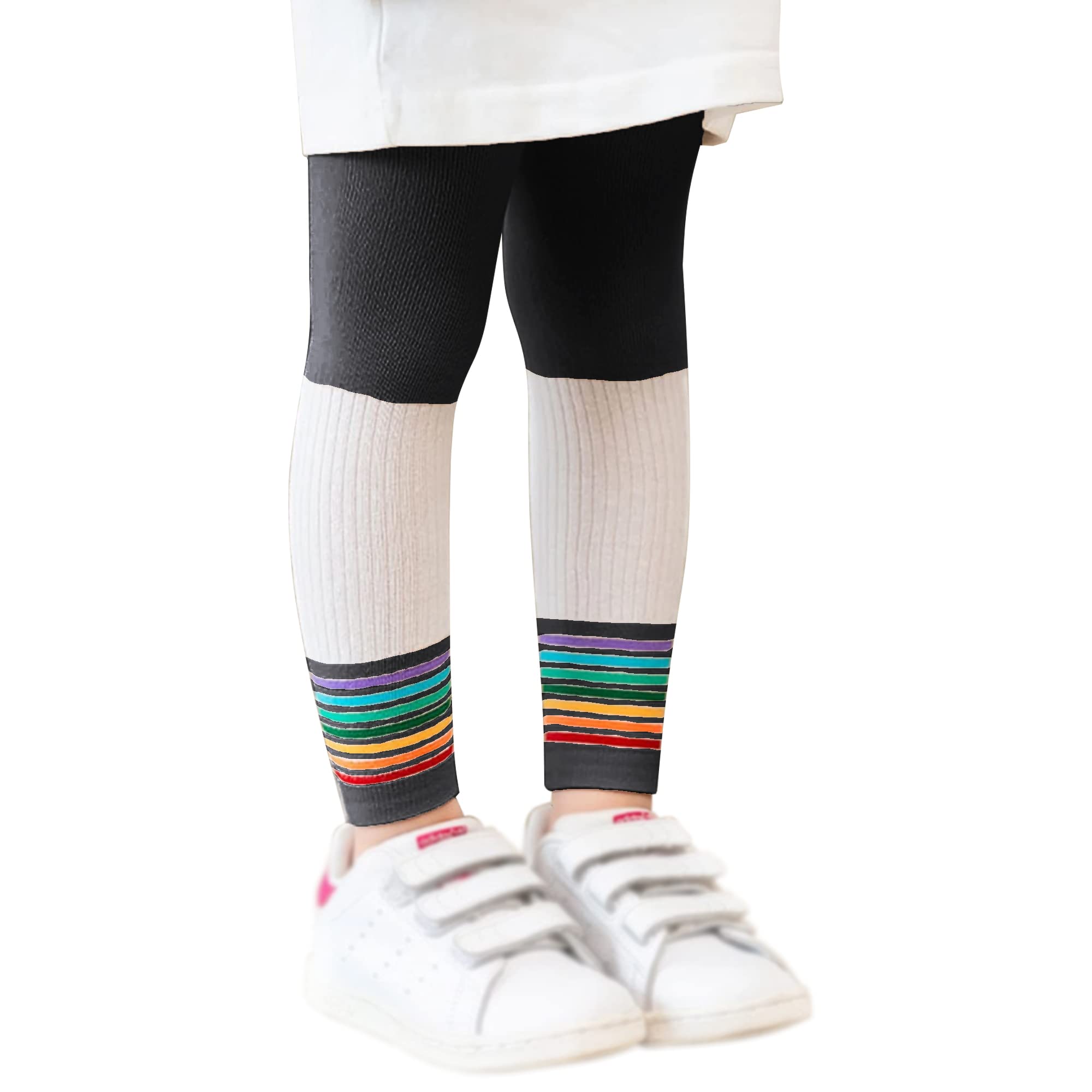 syga Children's Leggings Tights For Girls Soft Cotton Anti-Pilling Leggings Rainbow Cropped Pants (Large - 5-7 Years, Black)-picture-11