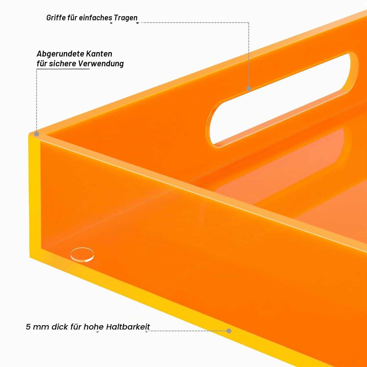 Großes Acryl-Tablett Ottoman Couchtisch Tablett mit Griffen 43,2x33cm Dekorative Servierplatte für Lebensmittel Tee Abendessen Snack Essen Bar Party, Neonorange