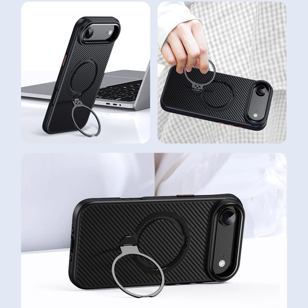 Magnetische Handyhülle Für iPhone 17 Pro Max/17/17Pro/17Air, Mit Ständer Metall Objektivrahmen Hülle Carbon Faser Textur rutschfest Schutzhülle,Schwarz,17Pro
