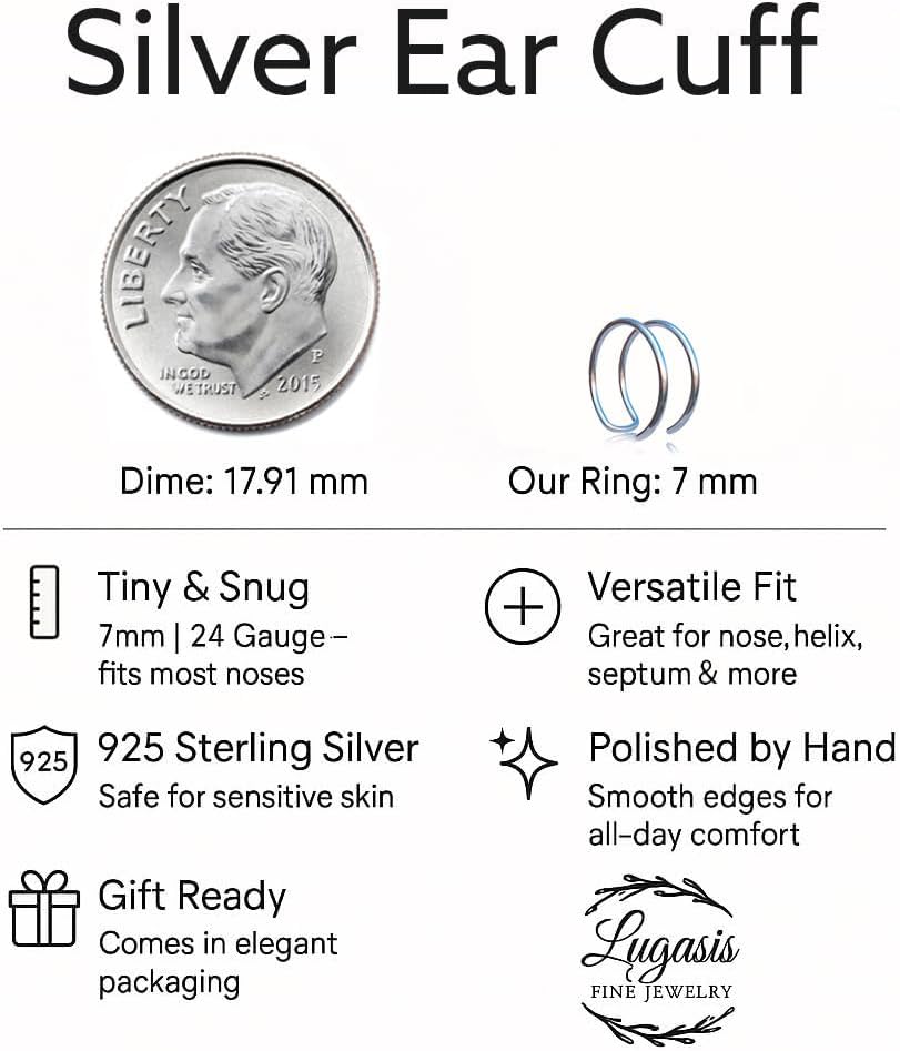 Fake Silver Ear Cuff – Faux Helix Spiral Cartilage Earring, 20 Gauge Clip-On Double Hoop - 925 sterling Silver Non Piercing Ear Jewelry for Women - Image 5