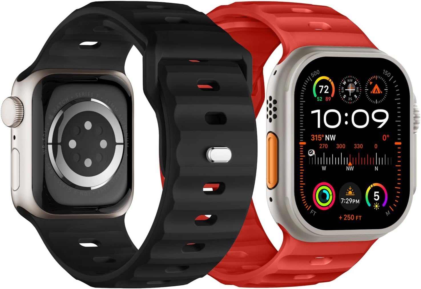 Sport Band Compatible with Apple Watch Ultra 2 Band 49mm 46mm 45mm 44mm 42mm for Men, Soft Silicone Wristbands Waterproof Replacement Strap for iWatch Series 11 10 9 8 7 6 5 4 3 SE Ultra 3 2 1, 2 Pack