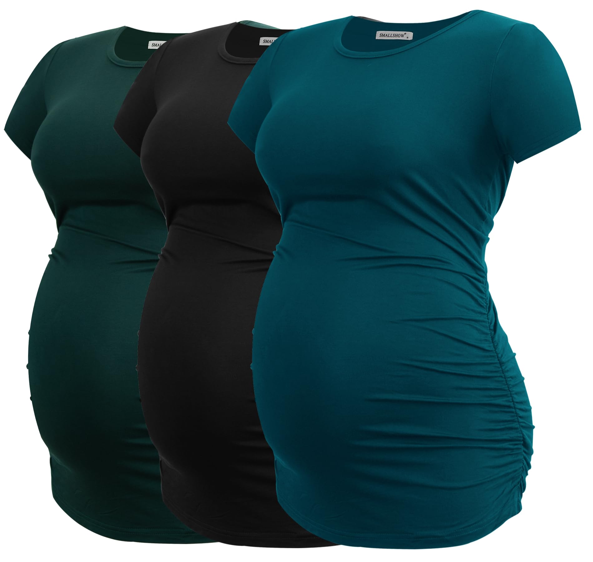 Smallshow Maternity Clothing Tops Side Ruched Pregnancy Clothes for Women 3-Pack — view 53