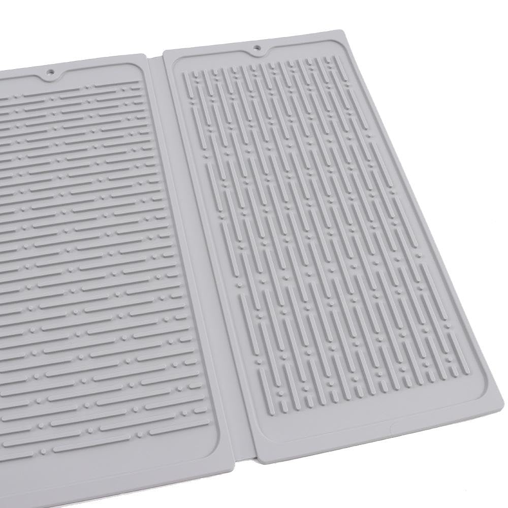 Tappetino scolapiatti pieghevole in silicone, 50 x 35 cm, antiscivolo, grigio, per piano di lavoro della cucina, perfetto per posate, ciotole, piatti, salvaspazio