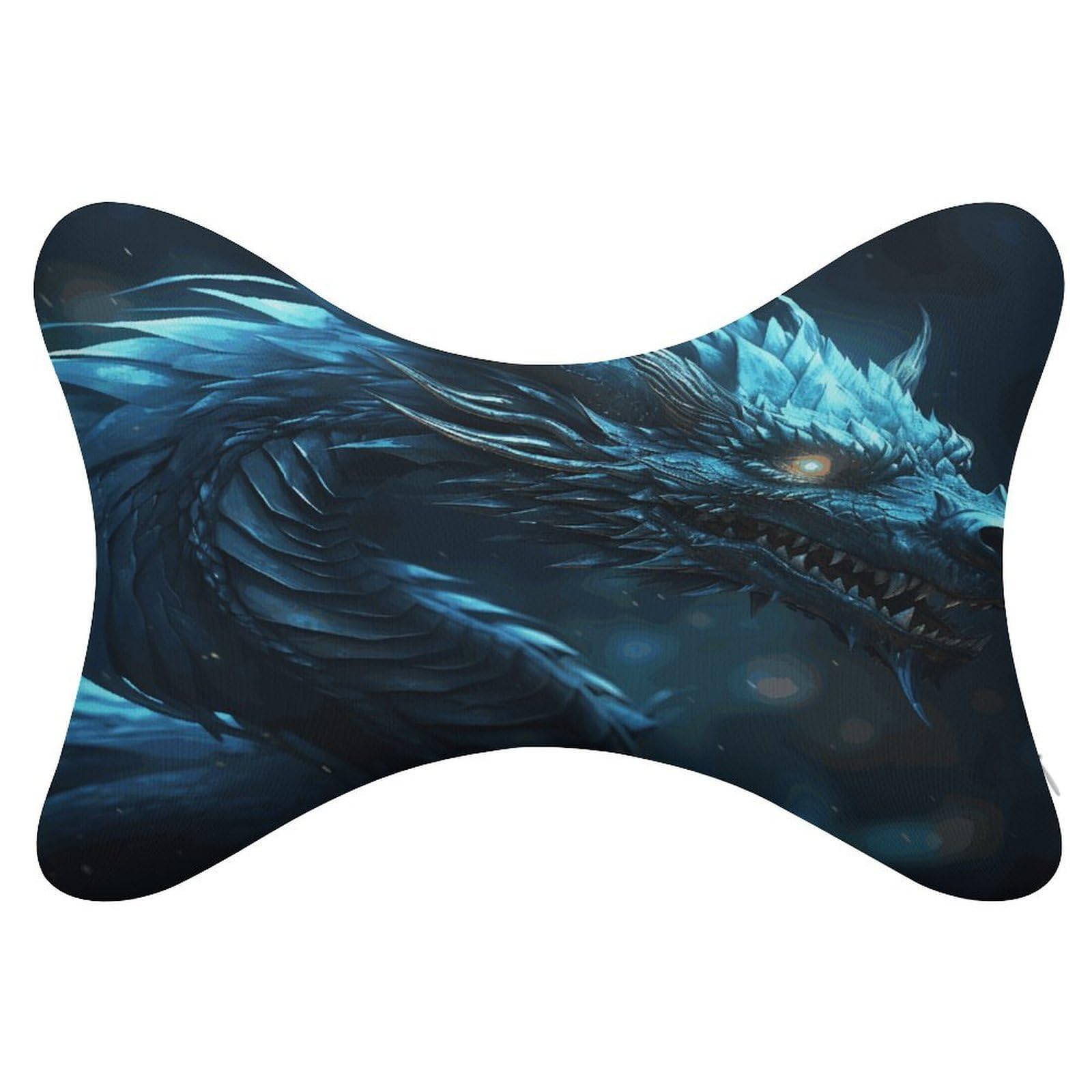 JTREHY 2 Pack Cyan Dragon Car Headrest Pillow Memory Foam Car Neck Pillows Soft Comfortable Vehicle Neck Pillows Non-Slip Headrest Cushion Universal Car Pillow for Neck Pain Relief