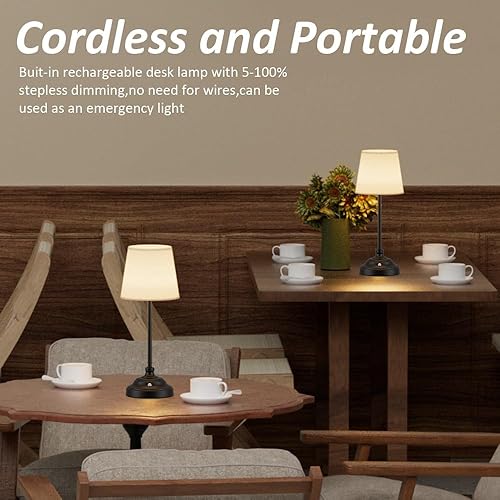 Miniatura 2 de Aipsun Lámpara de mesa inalámbrica, lámpara de escritorio recargable de 6000 mAh, 2 paquetes de lámparas de noche negras para mesitas de noche, luz