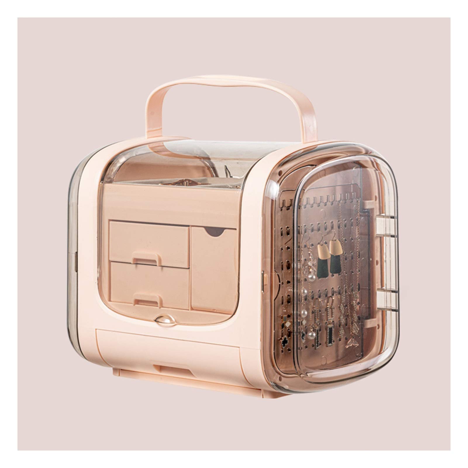 HDBCYUAZ Women Jewelry Box Organizer 4 Layer High capacity Display Holder for Earring Ring Necklace jewelry(Pink)