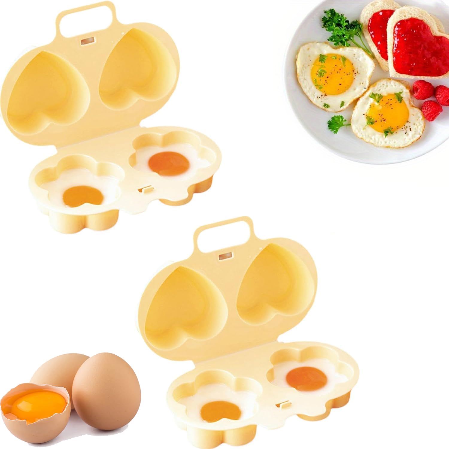 Azonee Egg Cooker, Microwave Egg Poacher, 2Pcs Egg Steamer Silicone Egg Poacher Egg Poacher Cups Sous Vide Egg Poacher, Flower ＆ Heart Shaped Egg Poacher for Low-Calorie Breakfasts, Egg Poacher