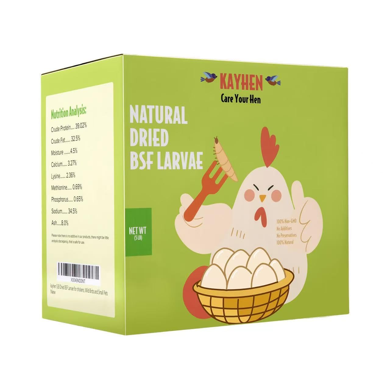 KAYHEN Dried Black Soldier Fly Larvae 5LB Non-GMO BSF Larvae for Chickens More Calcium Than Mealworms High-Protein Chickens Treats for Layer Hens Wild Birds Ducks