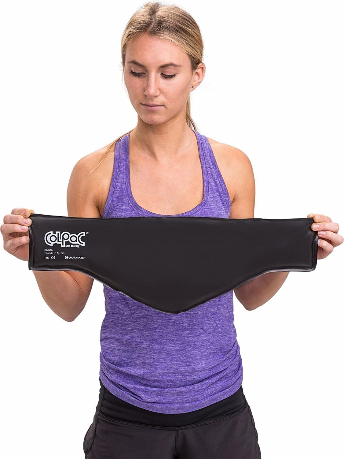 Chattanooga ColPac, Reusable Gel Ice Pack, Cold Therapy for Neck, Shoulder, Upper Back for Headaches, Inflammation, 21" Neck Contour, Black Polyurethane, with a Lumintrail Drawstring Bag