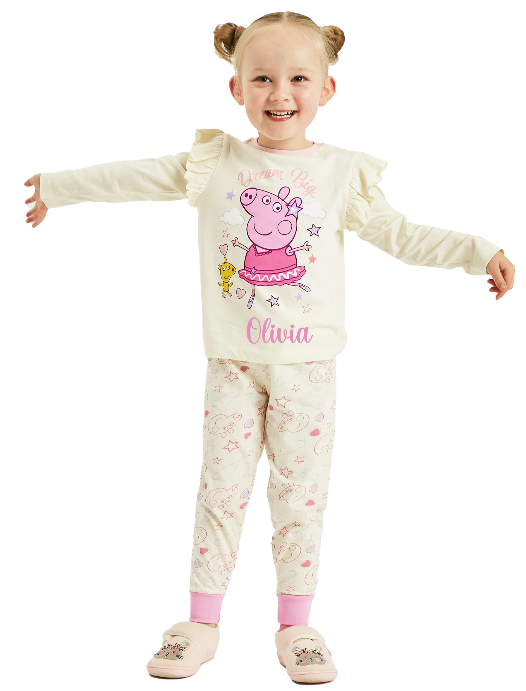 Girls Peppa Pig Pyjamas Frill Dream Character Nightwear (Personalised -Peppa Pig Frill, 4-5 Years)
