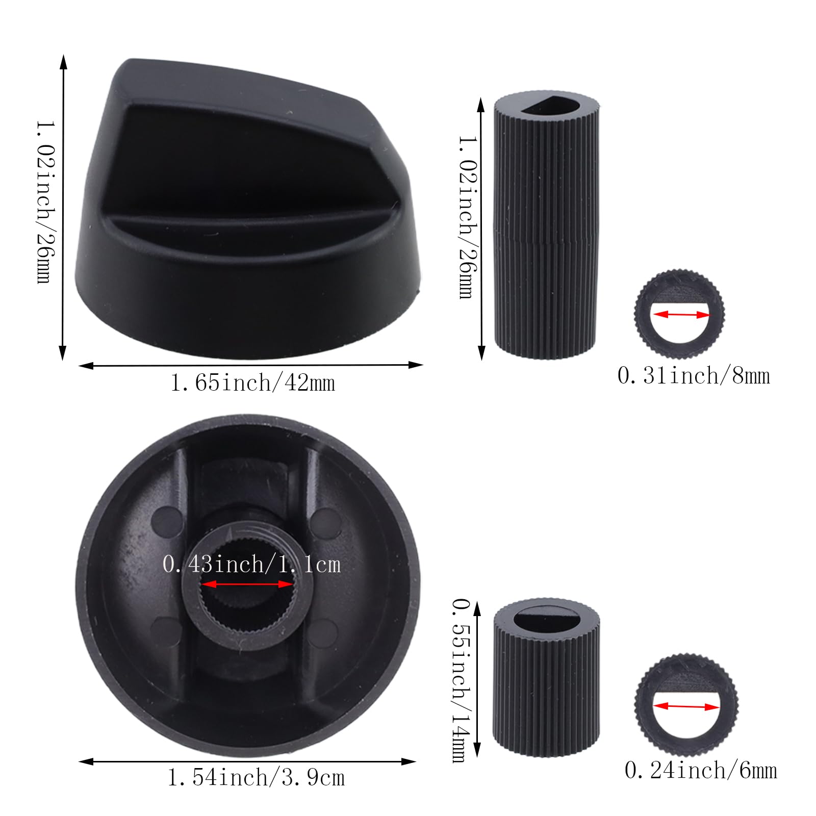 Pastlla 4 Pack Black Universal Control Knobs with 12 Adapters, Stove Knobs Upgrade, Fitting for Oven Stove Range Application