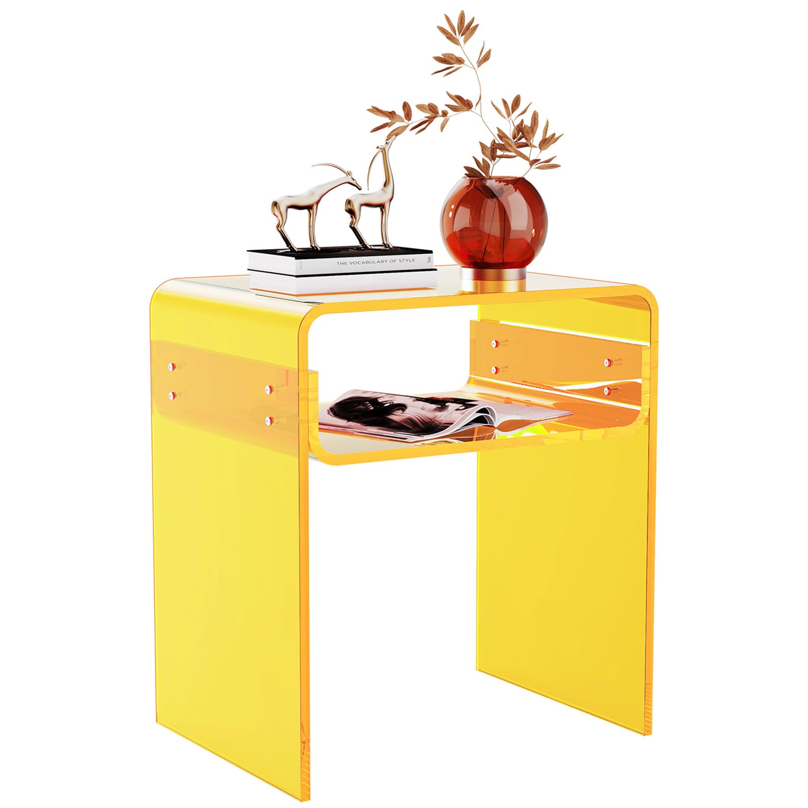 solaround Clear Acrylic End Table 2-Tier Bedside nightstand for Living Room Bedroom Home Decor (Yellow)