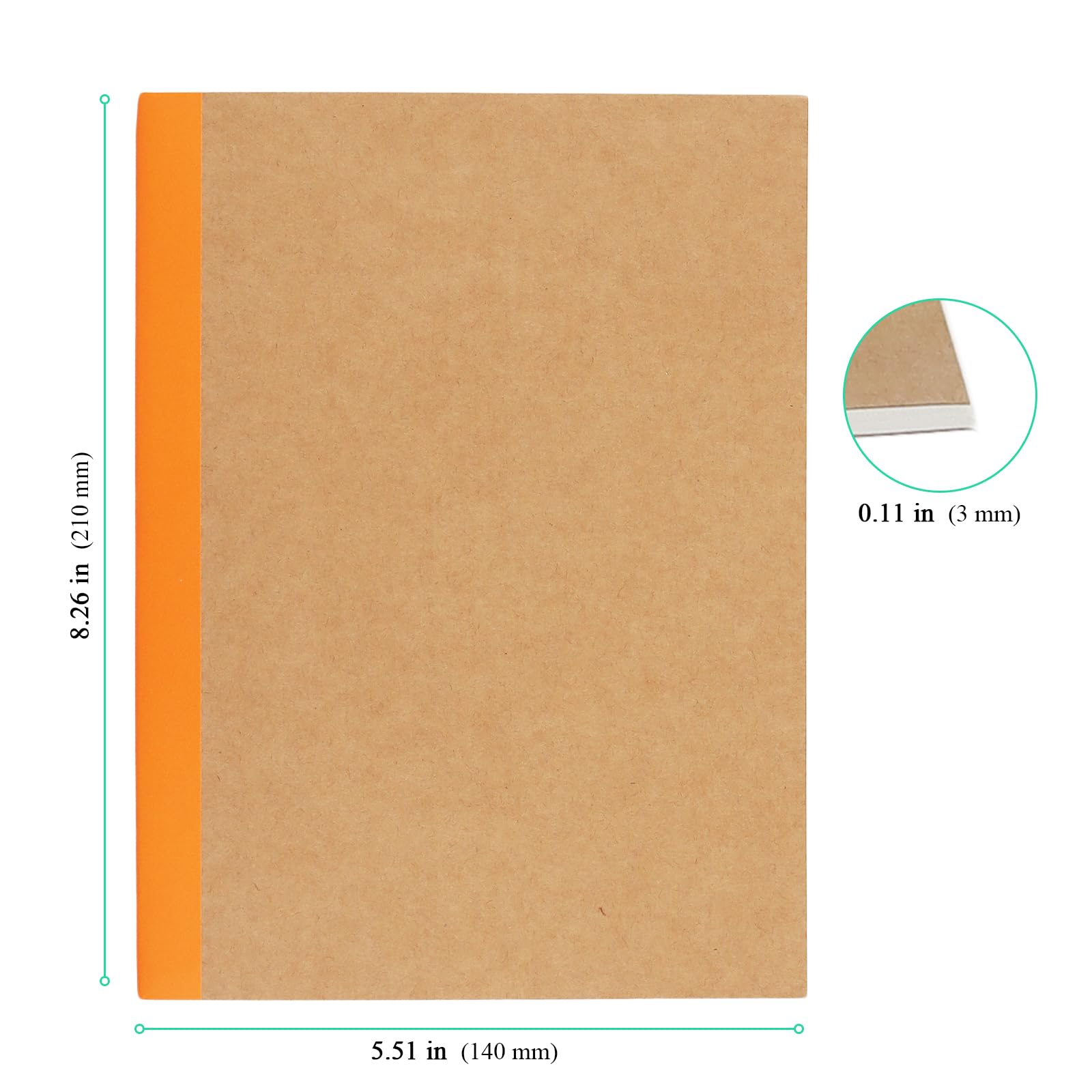 Paquete de 50 diarios de composición, cuaderno A5 Kraft con pasadores de arco iris, diarios con líneas para el hogar, oficina, viaje, 60 páginas, 5 colores