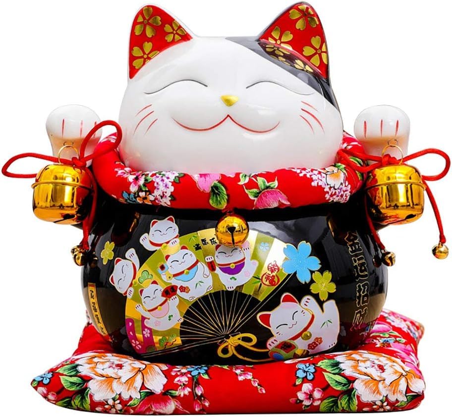 Ceramiczny kot szczęścia, Porcelanowa figurka kota, czarna skarbonka z kotem na szczęście, ozdoba Feng Shui do domu