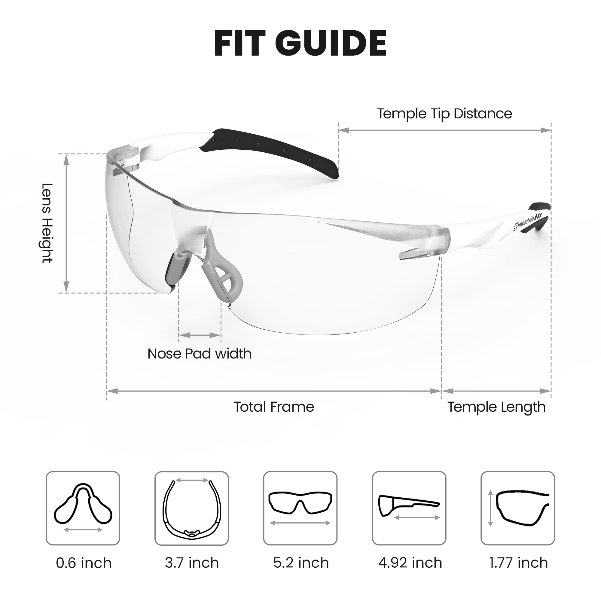 ANSI Z87.1 Schutzbrille, Anti-Beschlag, UV-stoßfest, kratzfest, für Augenschutz bei der Arbeit, Sport, Schießen, Pickleball, Racquetball, klare umlaufende Gläser, rutschfester Nasengriff, 1