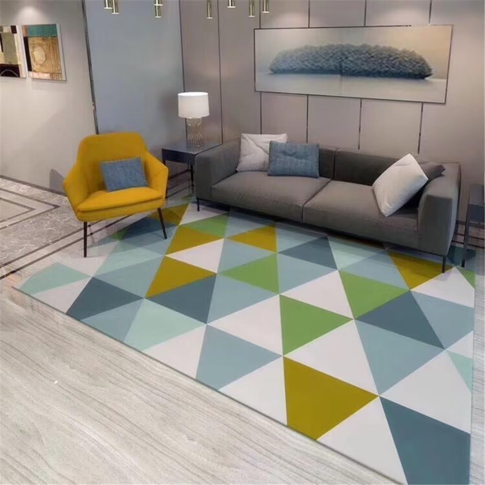 Tapis bleu durable au motif de rayures triangulaires 160X200Cm finitions haut de gamme