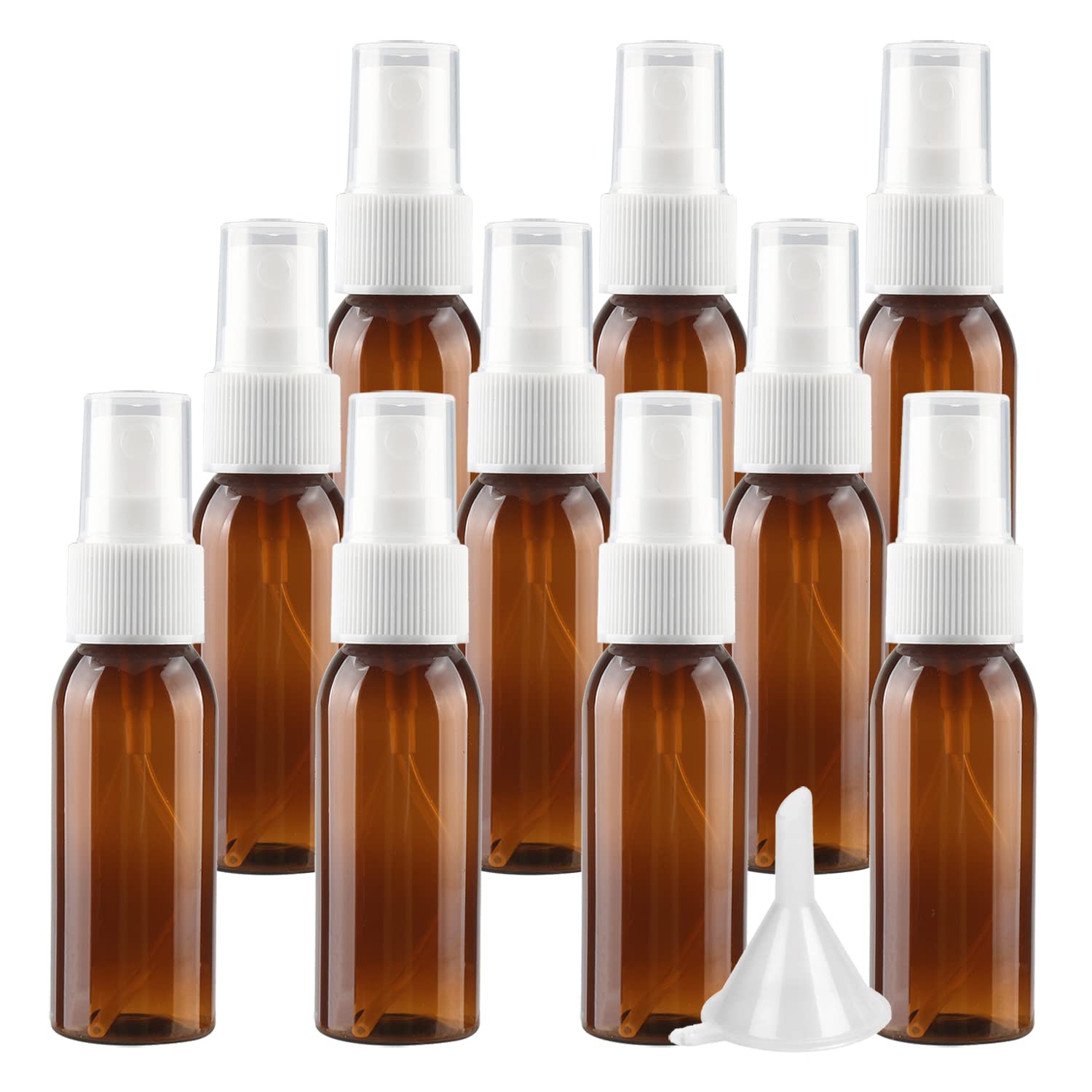100 Piezas 30ml Marrón Recargable Botellas Con Sprayer Blanco para Limpieza Fina Botella de Spray Vacías Plástico, para Viaje Artículos de Agua Cosmético Alcohol Perfume + 1 x Embudo