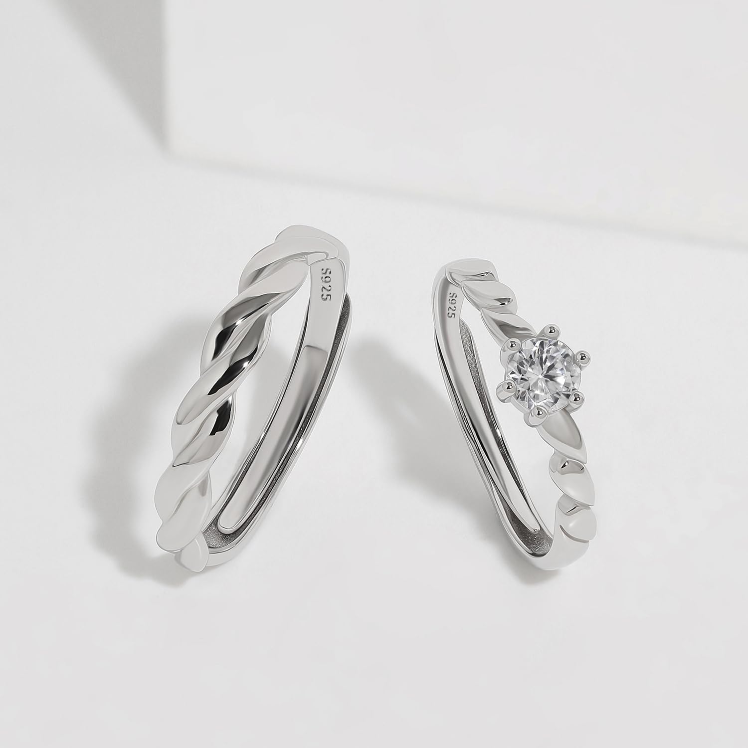 Meissa Anillos de Boda Compromiso de Plata de Ley 925 para Hombres y Mujeres, Anillos de Promesa Ajustables, Juego de Anillos de Compromiso para Aniversarios, Juego de Dos Anillos