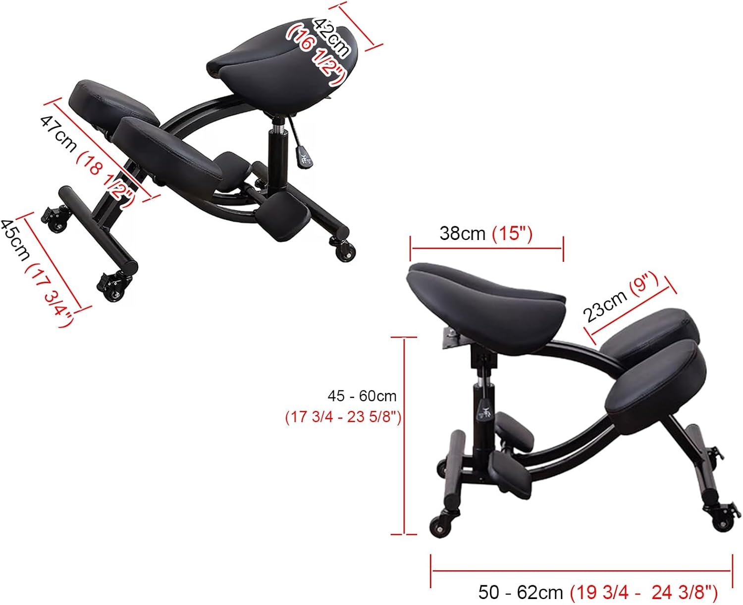 Saddle Chair Office Saddle Kneeling Chair, Adjustable Height Ergonomic Stool for Home, Relieve Pain Mobile Angled Posture Seat with Thick Cushion Pad