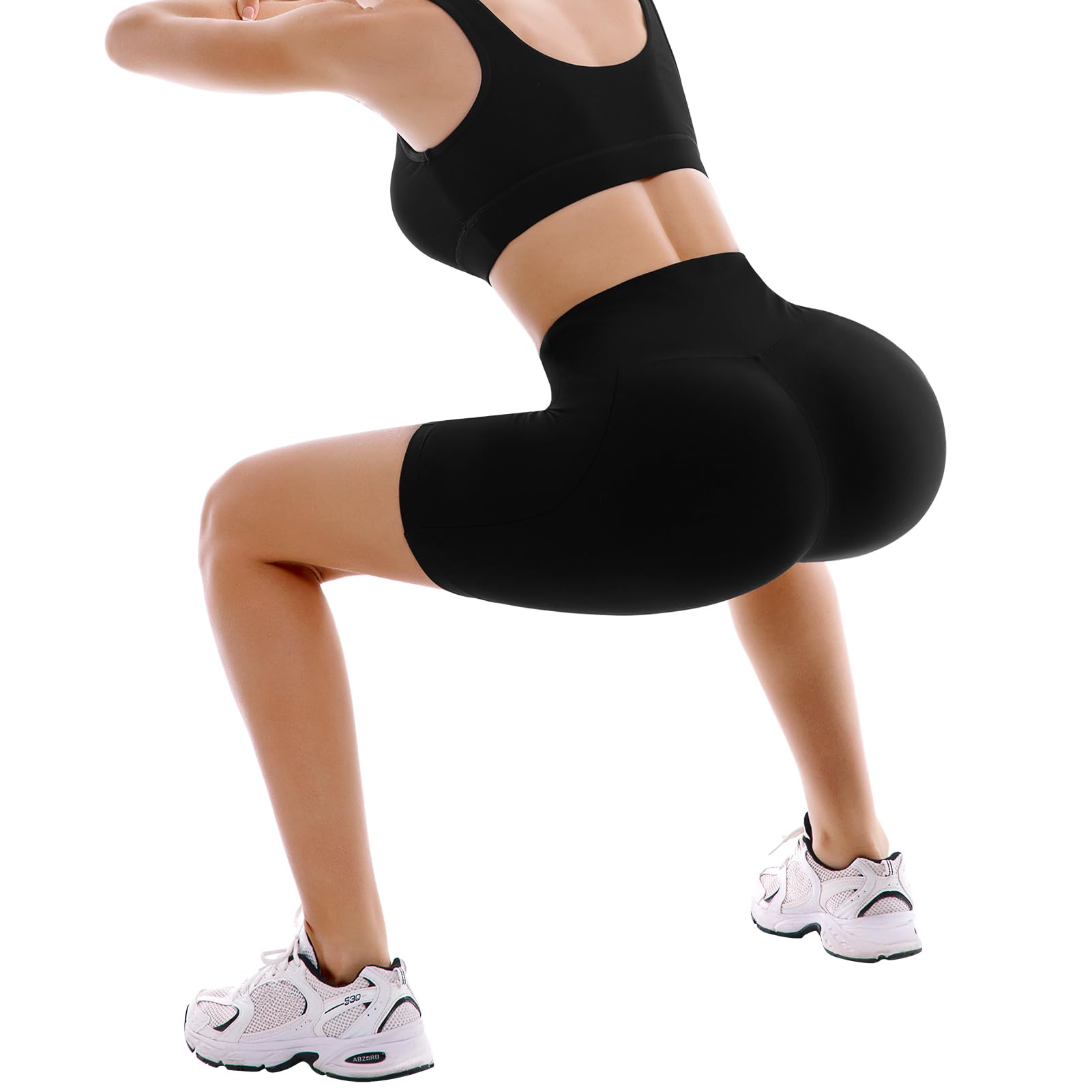 SINOPHANT Paquete de 2 pantalones cortos de ciclismo para mujer con bolsillos, cintura alta, para ciclismo, yoga, correr, gimnasio, entrenamiento, suaves y atléticos