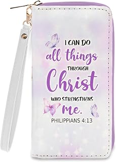 Christian Gift for Womens Wallet - Small Slim PU Leather I Can Do All Things Christ Wallet for Women with Zipper, Credit Card Holder Wallets, Wristlet Wallets for Female Girl (Inspire Religion Gift)