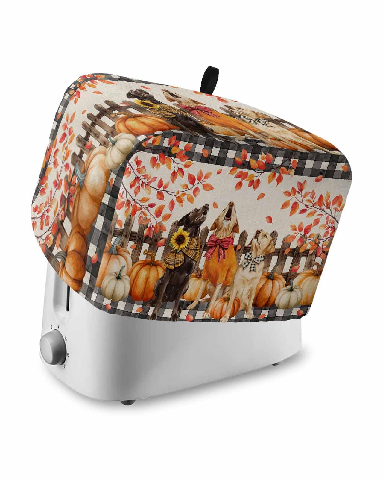 Fall Toaster Cover 2 Slice, Animal Dogs Pumpkin Leaves Linen Texture Bread Maker Dust Cover with Pockets for Kitchen Small Appliance 12x7.5x8in