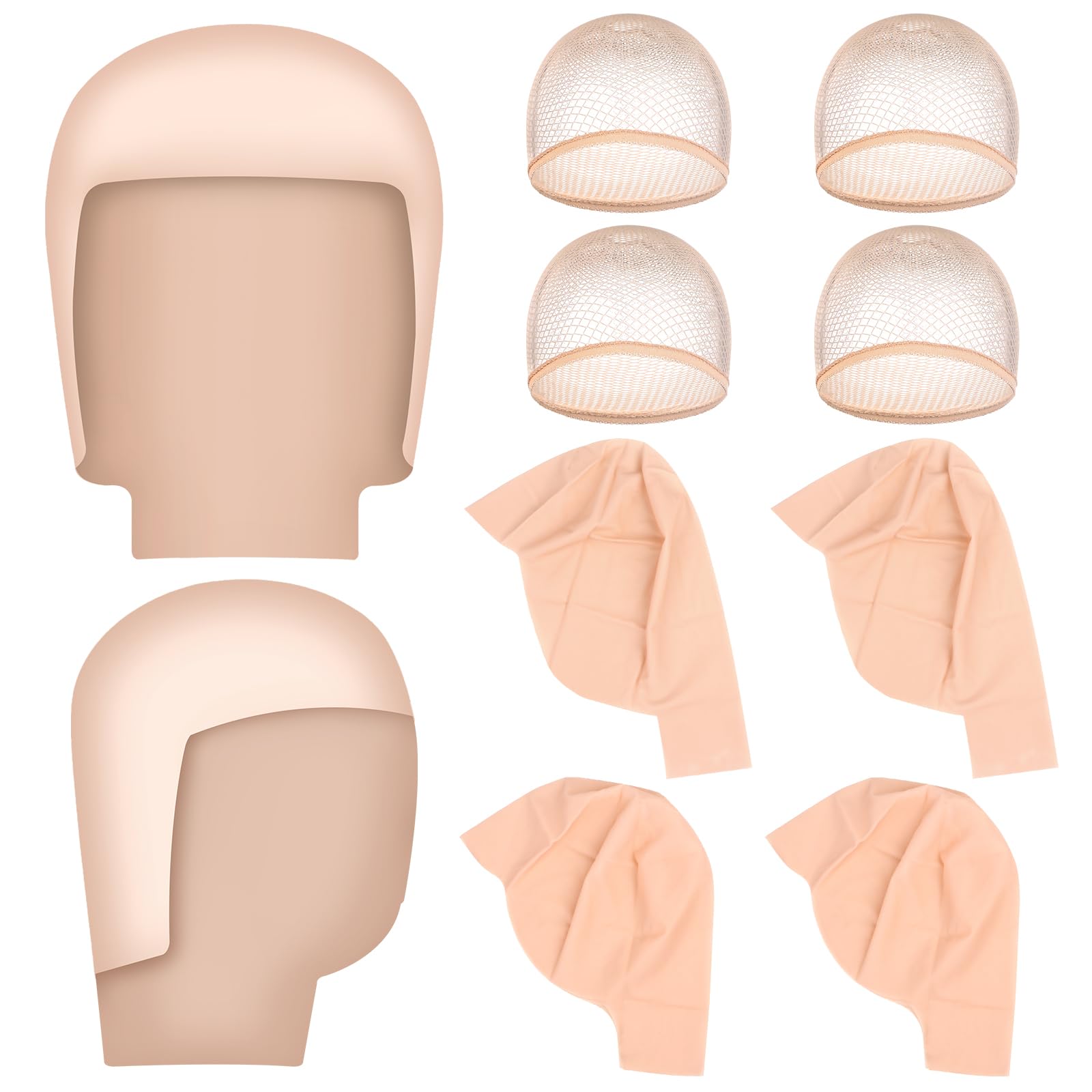 8 Pieces Bald Cap Halloween Latex Bald Cap for Adults Women Men Wig Caps Costume Latex Head Caps and Hairnet for Halloween Costume Makeup Cosplay Accessories