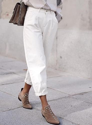 Vista 7 de EVALESS Pantalones de mezclilla holgados de cintura alta para mujer, casuales, holgados, recortados, pantalones de mezclilla Y2K