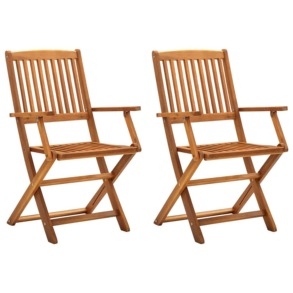 vidaXL 2x Solid Acacia Wood Folding Outdoor Chairs Garden Patio Balcony Backyard Terrace Picnic Foldable Dining Chairs Seats Furniture