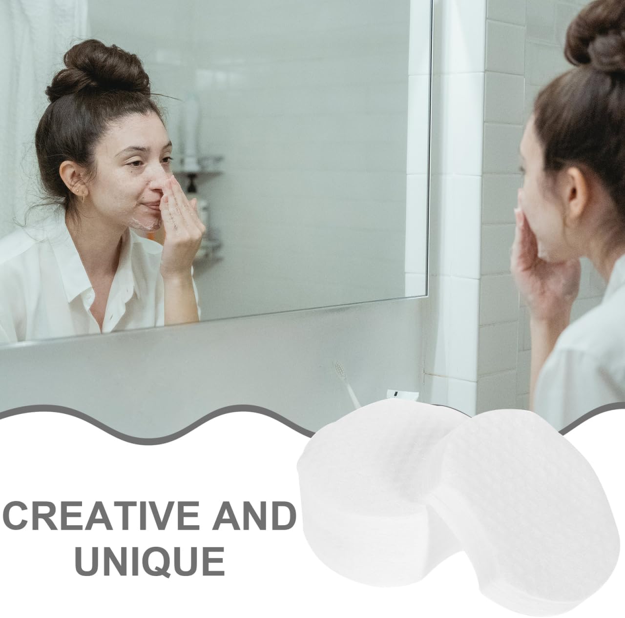 600Pcs Semi-Circular Makeup Remover Pads Thick Disposable Face Pads for Cleansing and Oil Removal Travel-Friendly Non-Woven Cosmetic Rounds