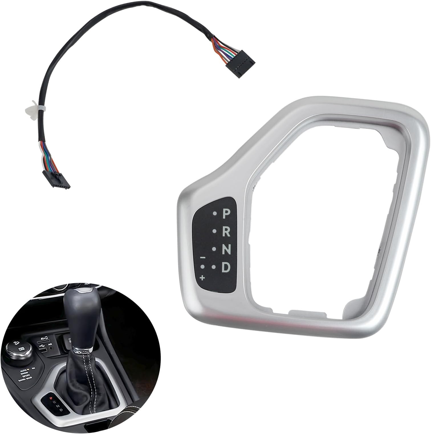 Fitede601-402 Shifter Bezel with Harness Kit Compatible with 2014-2018 Jeep Cherokee Replaces# 5YD27XSAAA 68413957AA (Silver) Center Transmission Bezel With Harness