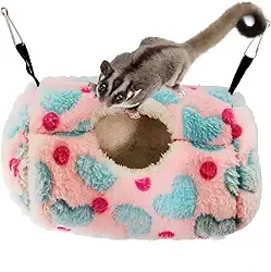 Litewoo Bolsa de dormir Sugar Glider para animais pequenos, cama suspensa, ninho de algodão quente para rato, hamster, gerbil, planador de açúcar, chinchila, esquilo, porquinho-da-índia (rosa)