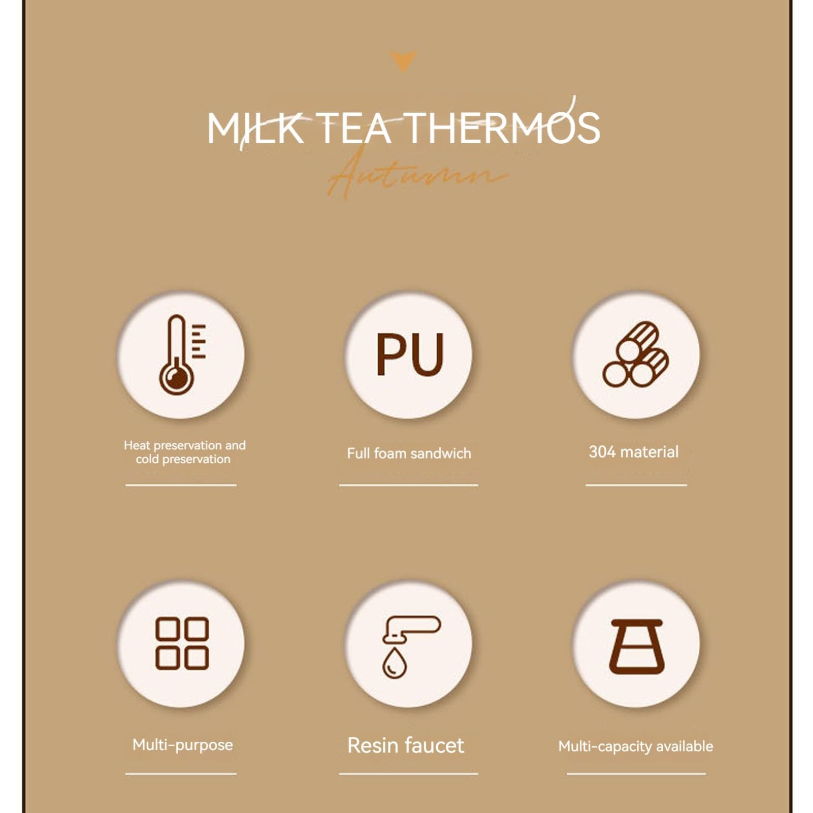Isolierter Getränkespender – Edelstahl für heiße und kalte Getränke mit Thermometer-Wasserhahn für Tee, Kaffee, Milch, Wasser und Saft