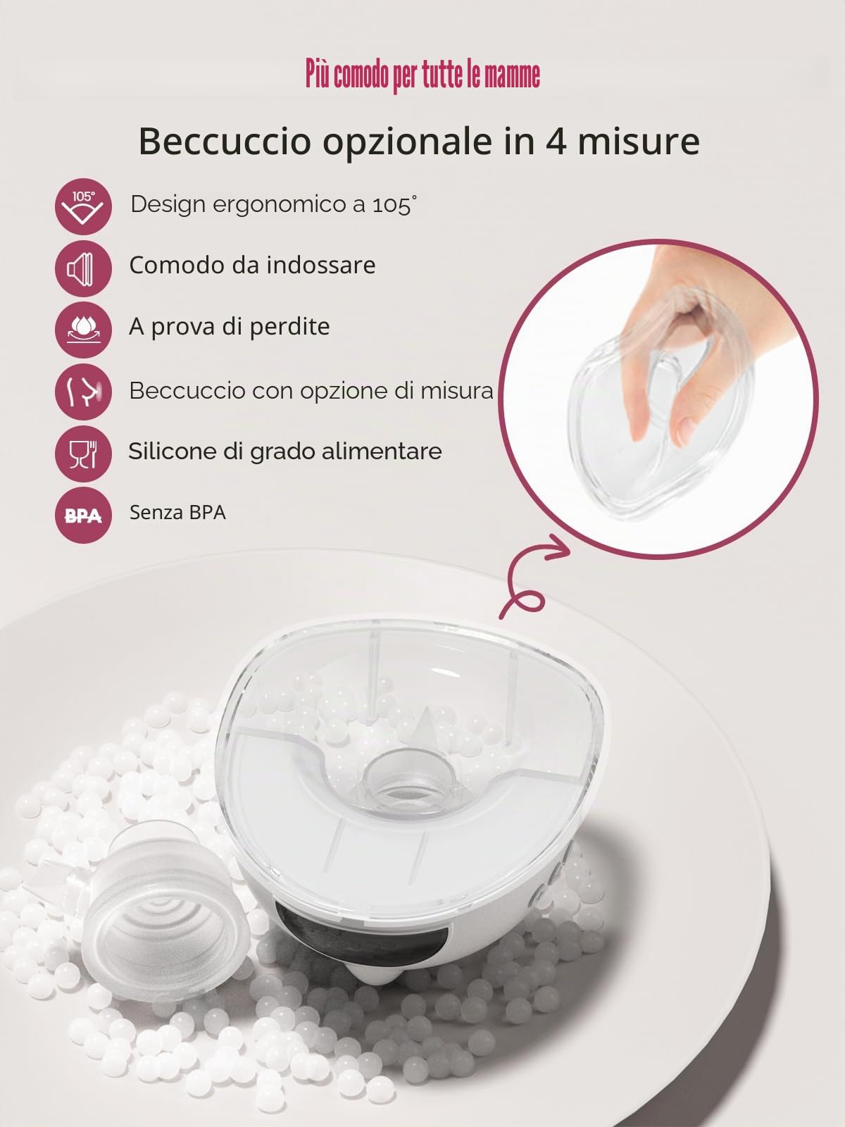 Lulia Tiralatte Elettrico Indossabile, 4 Modalità e 9 Livelli, 350 mmHg Forte Potenza, BPA-frei, Portatile Tiralatte con 4 Flange di Dimensioni 17/19/21/24mm (2 Pezzi)