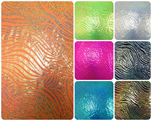 Zebra Holographic Foil Pattern On Stretch Lightweight Knit Jersey Polyester Spandex Fabric By The Yard (Neon Orange/Gold) #TOP5