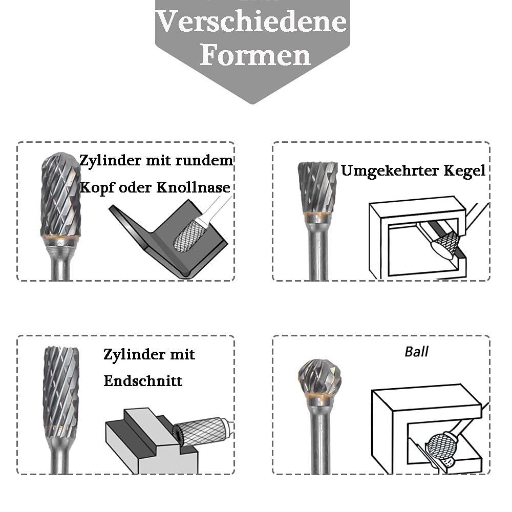 Mesee 10 Stück Rotary Burr Set, Wolframstahl Frässtifte, Raspel Set Hartmetall Frässtift Rotary Burr, Holzbearbeitung Schleifkopf Drehwerkzeug Wolframstahl Grinder für Schnitzen, Gravur, Bohren-100mm