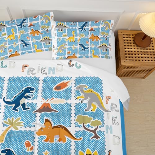Image of Kids Full Size Bed Comforter Set Dinosaur,Boys Full Size Bedding Set Dinosaur,3-Piece Comforter Set