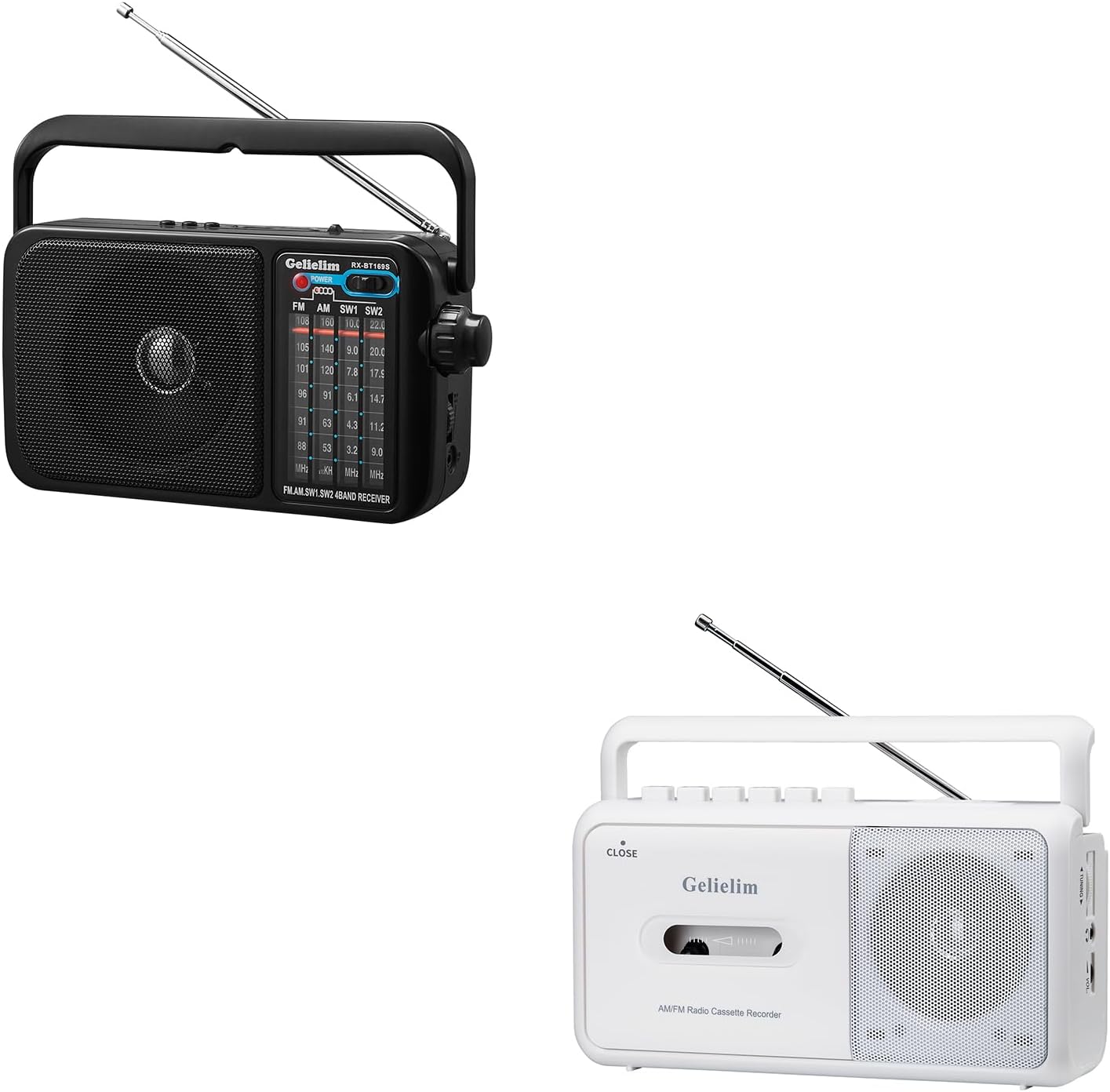 Gelielim Radios Portable AM FM with Bluetooth, Gelielim Cassette Tape Player, AM FM Radio