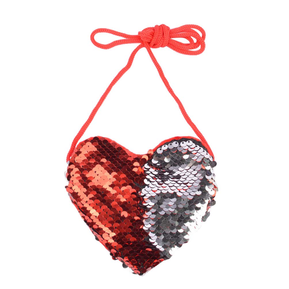 KESYOO Kids Messenger Bag Heart-shaped Coin Purse Small Purse for Children Sequin Detail