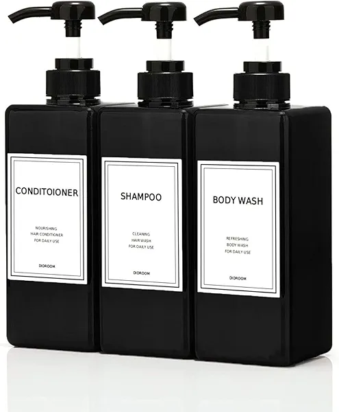 Modern Shampoo and Conditioner Dispenser (21 oz, Pack of 3) Refillable Pump Bottle Set Empty Shower Plastic Bottles with Pump for Bathroom Body Wash Soap and Shower