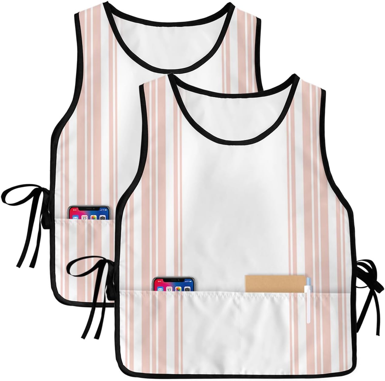 Teal Flowers Cobbler Aprons with 2 Pockets for Women Men, Valentine's Geometric Striped Floral Plant