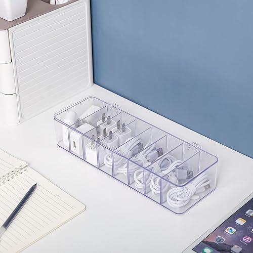 Miniatura 5 de Yesesion Caja de organización de cables de plástico con tapa y 20 bridas para cables, 2 organizadores de almacenamiento de cables transparentes