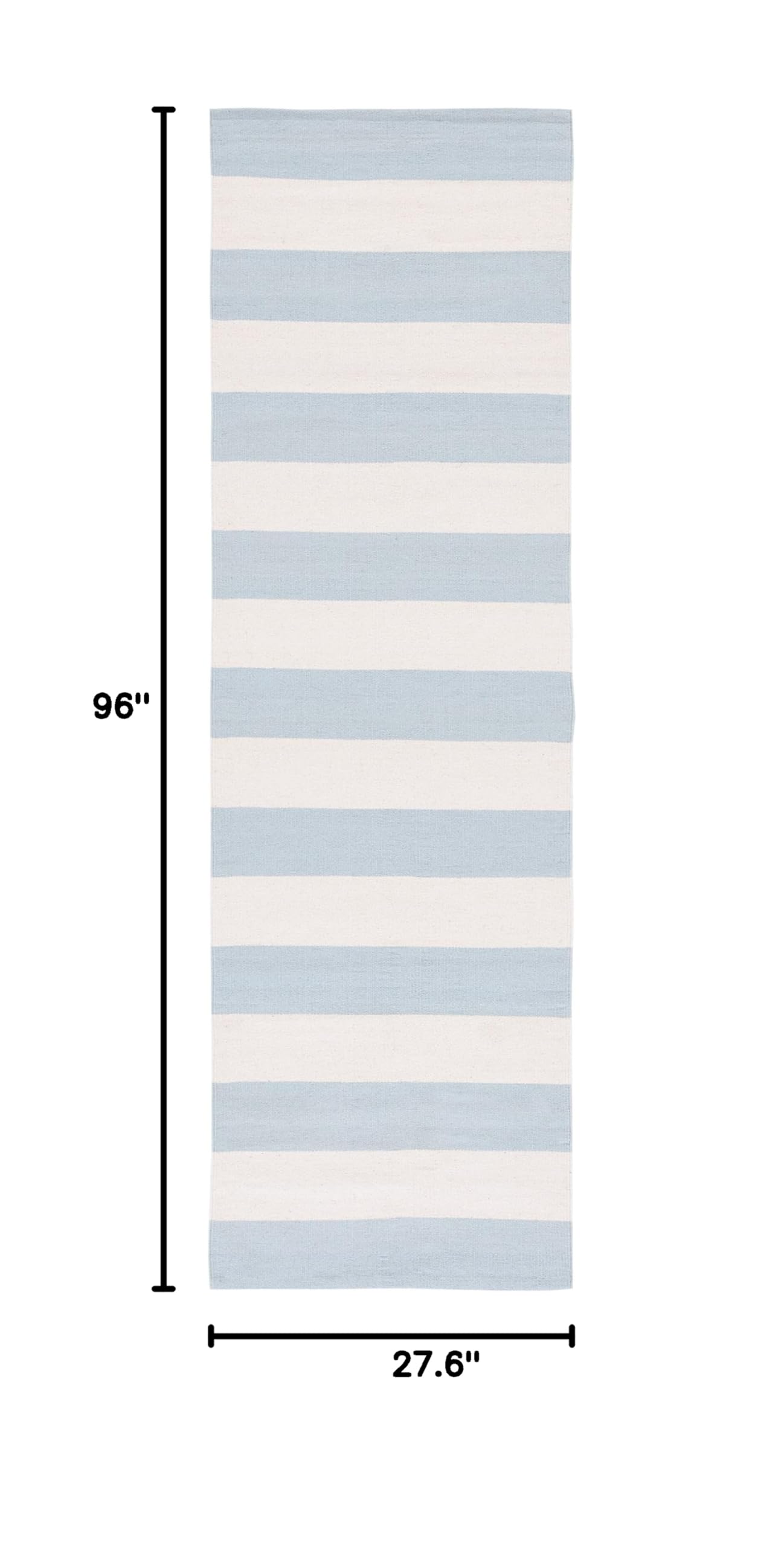 Condition photo showing Good Condition for safavieh montauk collection runner rug - 2'3" x 8', sky blue & ivory, handmade flatweave cotton, woven texture, farmhouse stripe pattern, ideal for bedroom, kitchen, hallway (mtk712k)