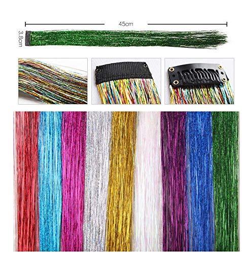 Liasun W004 10Pcs/Set Highlight Glitter Tinsel Hair Extensions Clip In - Colored Party Sparkling & Shiny Hair Extensions - Multi-Colors Hair Streak Bling Hairpieces thumb #3
