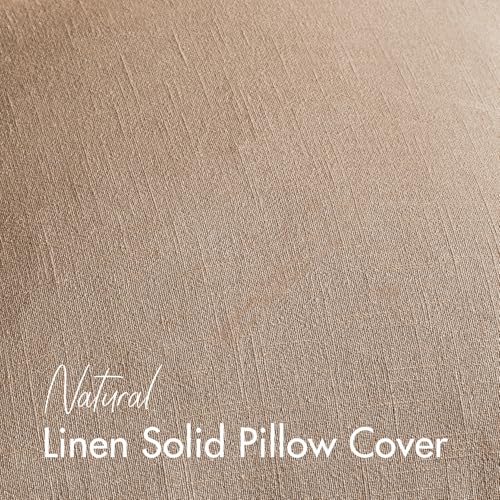 Image of Decorative Linen Solid Throw Pillow Covers 18x18 Inch Set of 2 Camel Boho Accent Farmhouse Pillows Modern Neutral Home Decor for Couch Sofa Living Room Bed