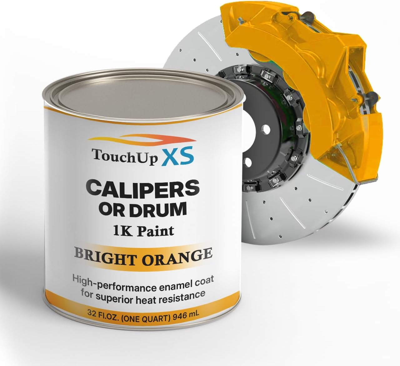TouchupXS-High Temp Brake Calipers/Drums Enamel Coat 1K Bright Orange-Quart